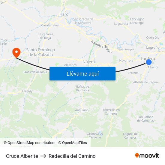 Cruce Alberite to Redecilla del Camino map