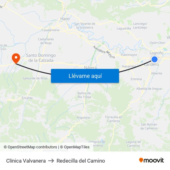 Clínica Valvanera to Redecilla del Camino map