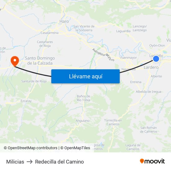 Milicias to Redecilla del Camino map