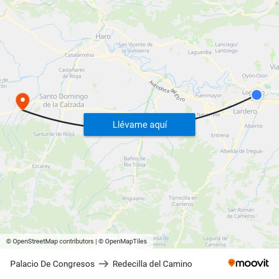 Palacio De Congresos to Redecilla del Camino map
