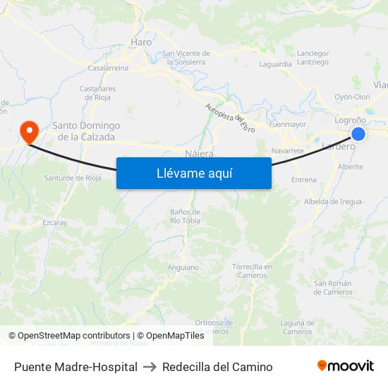 Puente Madre-Hospital to Redecilla del Camino map