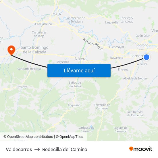Valdecarros to Redecilla del Camino map
