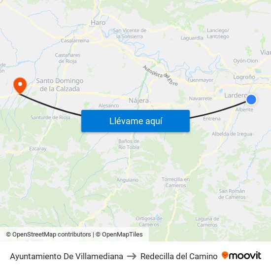 Ayuntamiento De Villamediana to Redecilla del Camino map