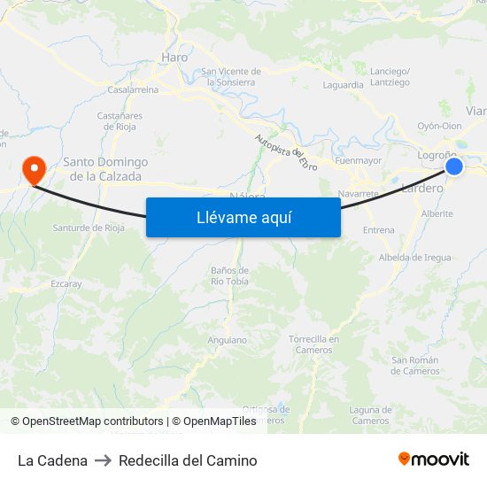 La Cadena to Redecilla del Camino map