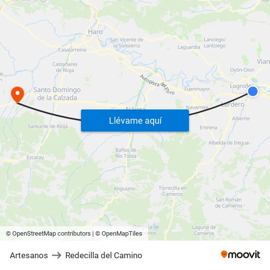Artesanos to Redecilla del Camino map