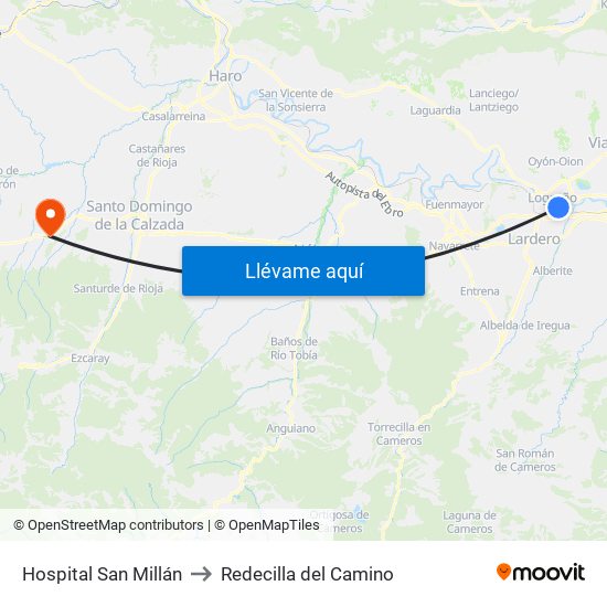 Hospital San Millán to Redecilla del Camino map
