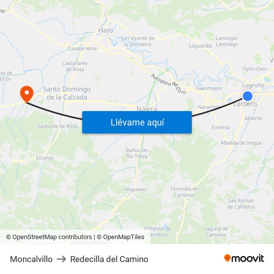 Moncalvillo to Redecilla del Camino map