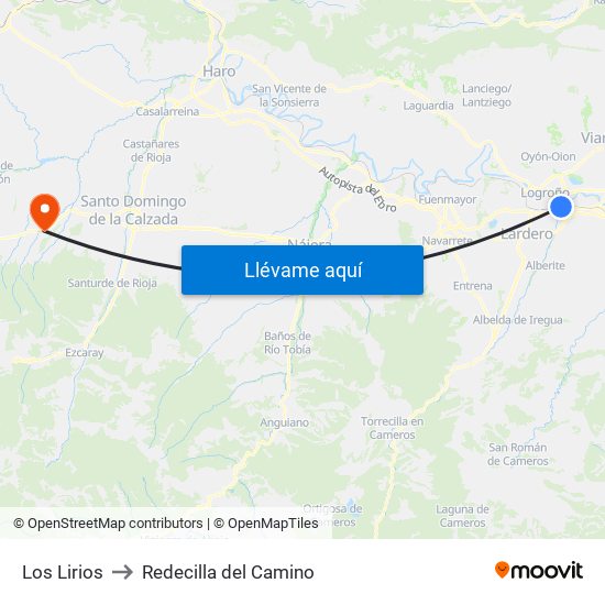 Los Lirios to Redecilla del Camino map