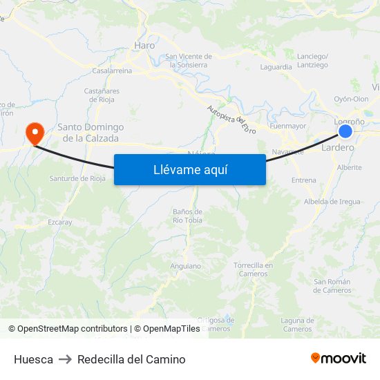 Huesca to Redecilla del Camino map
