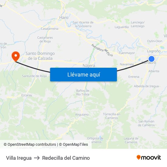 Villa Iregua to Redecilla del Camino map