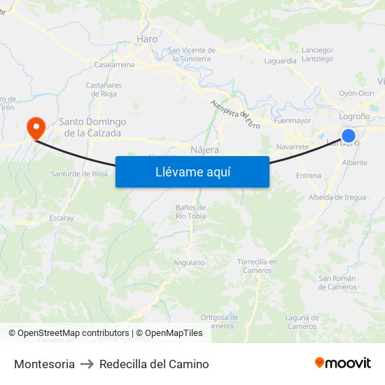 Montesoria to Redecilla del Camino map