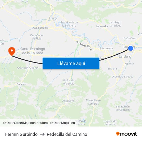 Fermín Gurbindo to Redecilla del Camino map