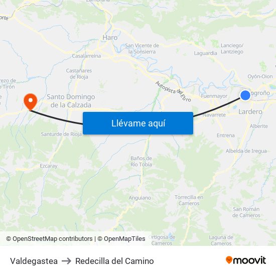 Valdegastea to Redecilla del Camino map