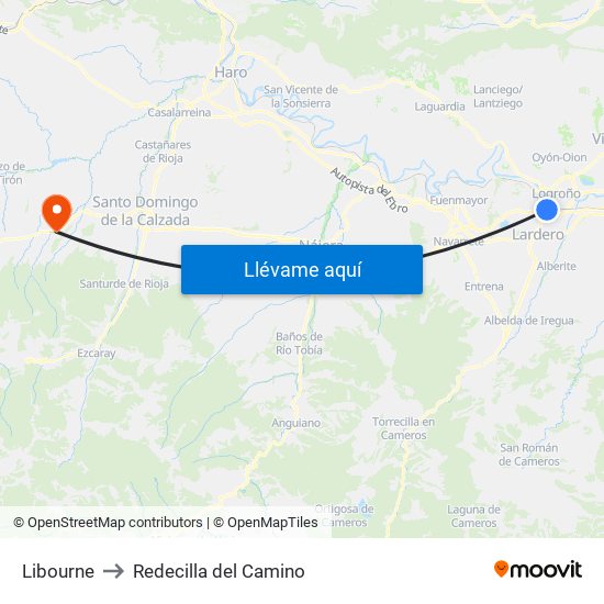 Libourne to Redecilla del Camino map