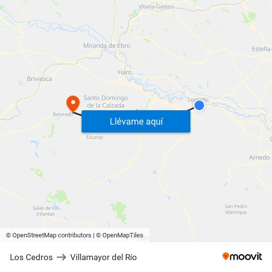 Los Cedros to Villamayor del Río map