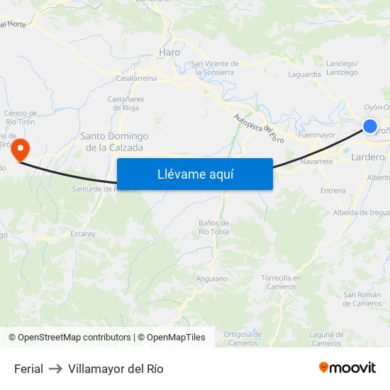 Ferial to Villamayor del Río map