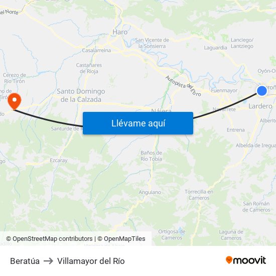 Beratúa to Villamayor del Río map