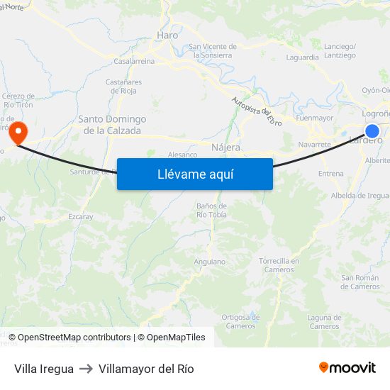 Villa Iregua to Villamayor del Río map