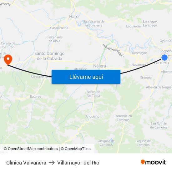 Clínica Valvanera to Villamayor del Río map