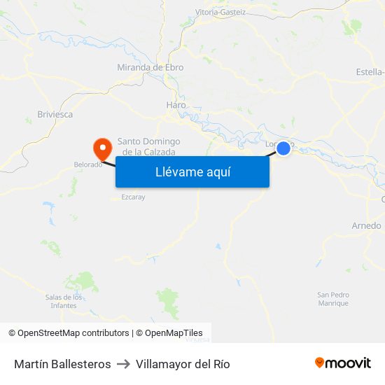 Martín Ballesteros to Villamayor del Río map