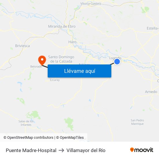 Puente Madre-Hospital to Villamayor del Río map