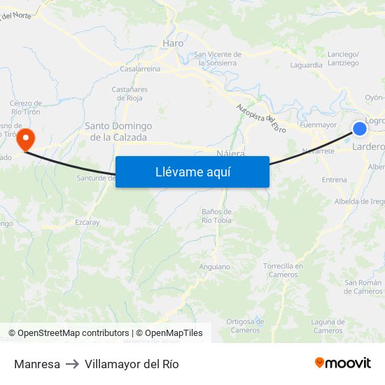 Manresa to Villamayor del Río map