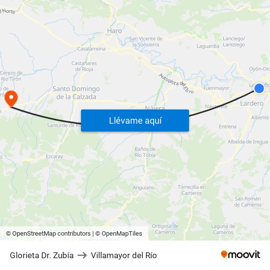 Glorieta Dr. Zubía to Villamayor del Río map