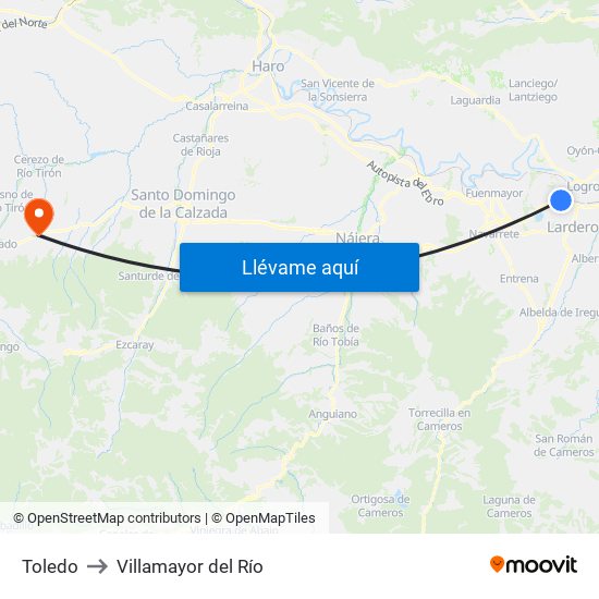 Toledo to Villamayor del Río map