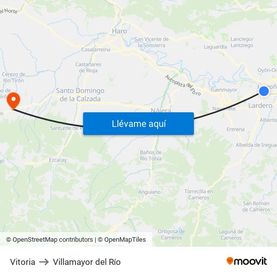 Vitoria to Villamayor del Río map
