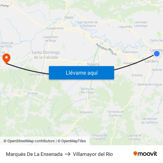 Marqués De La Ensenada to Villamayor del Río map