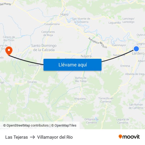 Las Tejeras to Villamayor del Río map