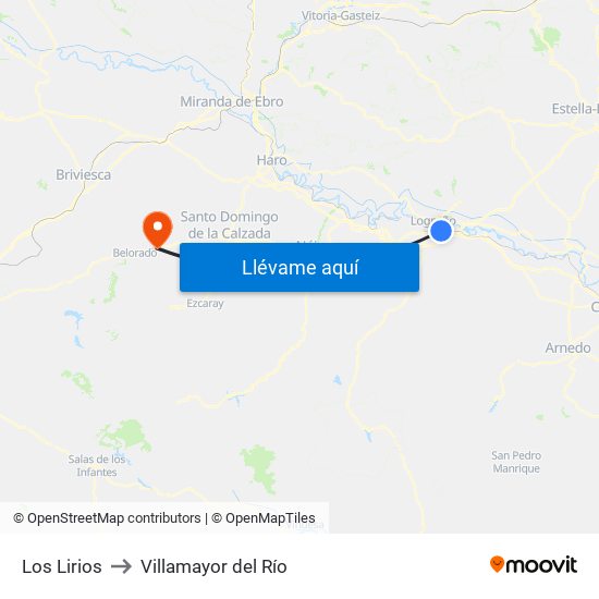 Los Lirios to Villamayor del Río map