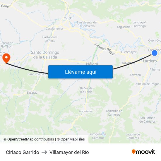 Ciriaco Garrido to Villamayor del Río map