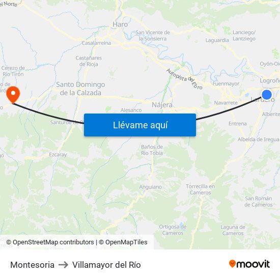 Montesoria to Villamayor del Río map
