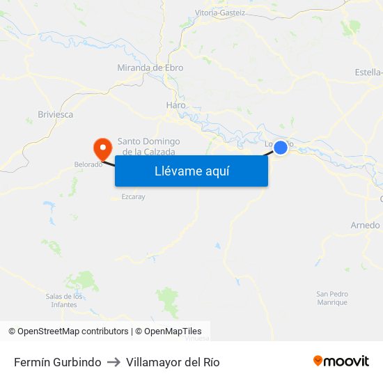 Fermín Gurbindo to Villamayor del Río map