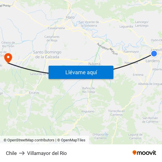 Chile to Villamayor del Río map