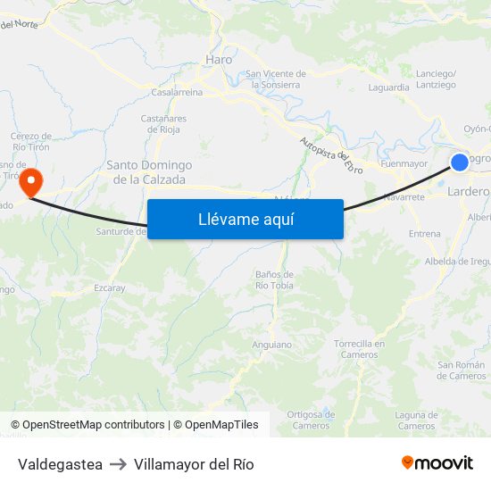 Valdegastea to Villamayor del Río map