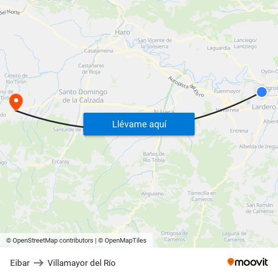 Eibar to Villamayor del Río map