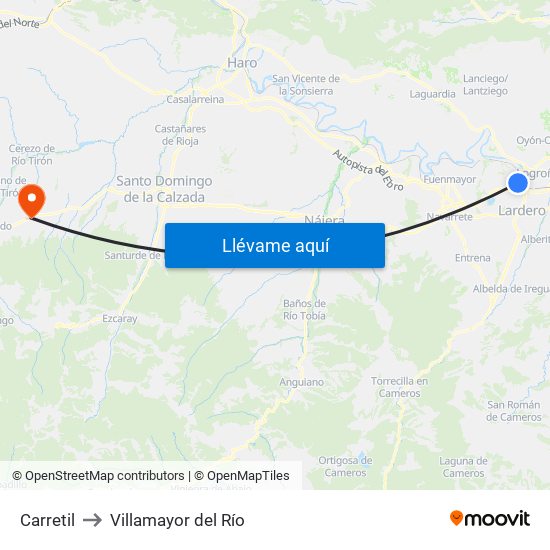 Carretil to Villamayor del Río map