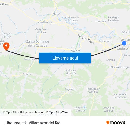 Libourne to Villamayor del Río map