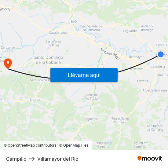 Campillo to Villamayor del Río map