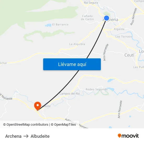 Archena to Albudeite map