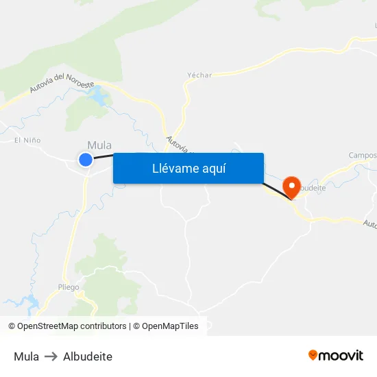Mula to Albudeite map