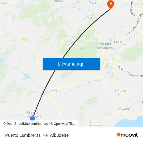 Puerto Lumbreras to Albudeite map