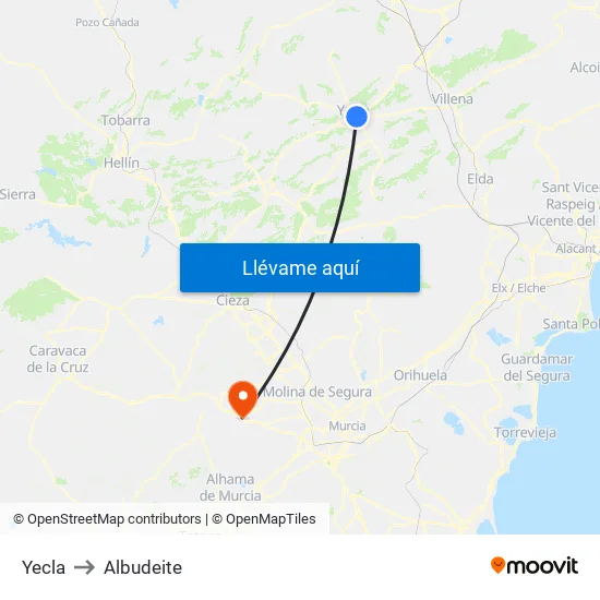 Yecla to Albudeite map