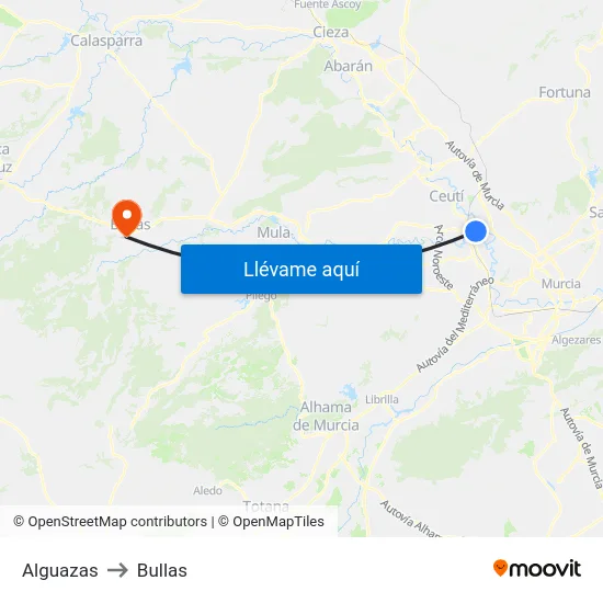 Alguazas to Bullas map