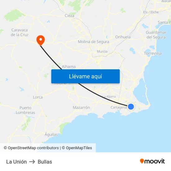 La Unión to Bullas map