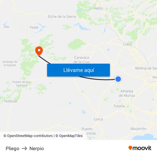 Pliego to Nerpio map