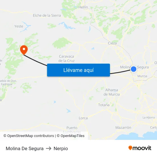 Molina De Segura to Nerpio map