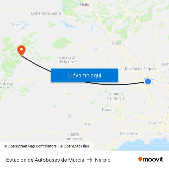 Estación de Autobuses de Murcia to Nerpio map